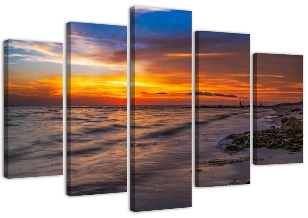 Obraz na plátně pětidílný Moře při západu slunce - 200x100 cm
