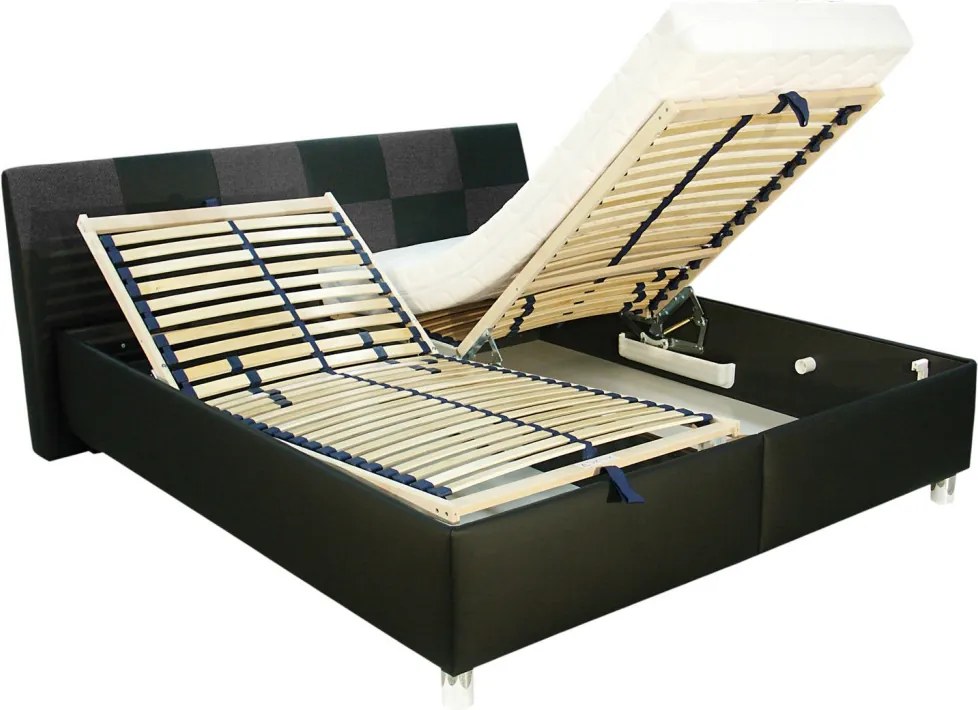 Posteľ Nice 180x200 cm, čierna ekokoža/šedá tkanina, s matracmi