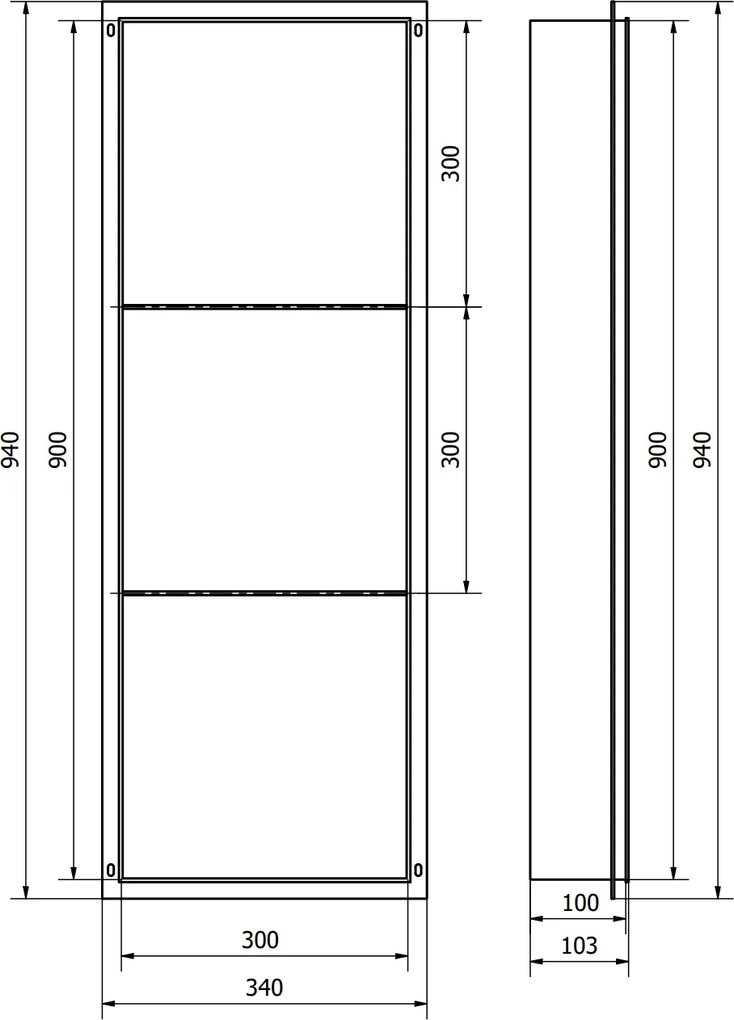 Zápustná polica pod omietku Mexen X-Wall-NR 30x90 cm - čierna, 1971903010S