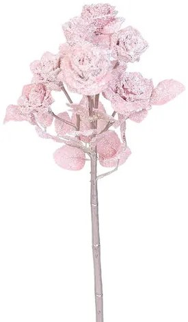 Umelá vetvička Ruža s glitrom ružová, 39 cm