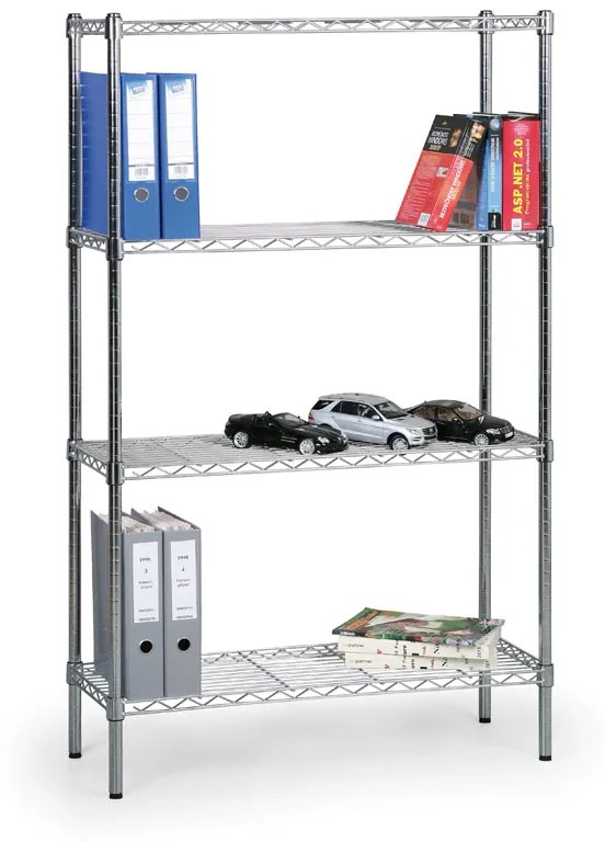 Chrómovaný regál s drôtenými policami, 1500 x 900 x 350 mm