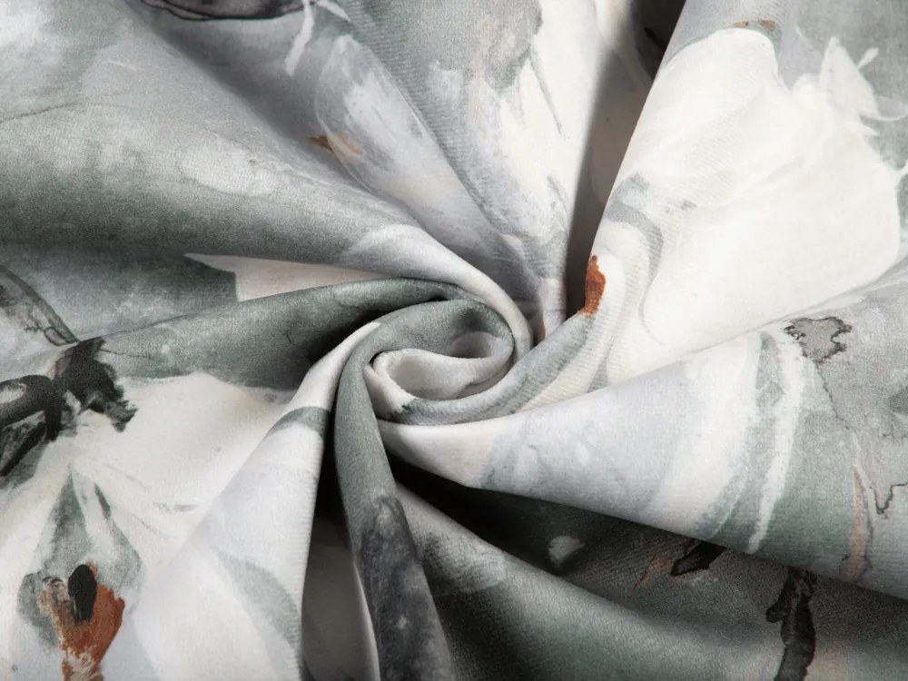 Biante Zamatový obdĺžnikový obrus Tamara TMR-016 Designové kvetiny na sivozelenom 80x120 cm