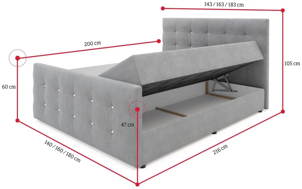 Čalúnená posteľ boxspring NAOMI - cosmic 10 / 140x200 / áno