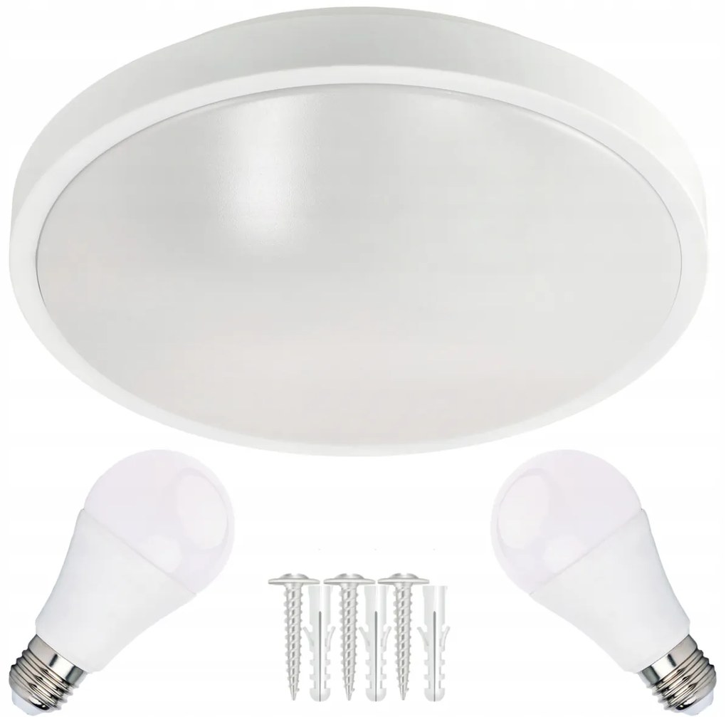 BERGE Okrúhle biele prisadené stropné svietidlo N/T 2x E27 + 2x LED žiarovka
