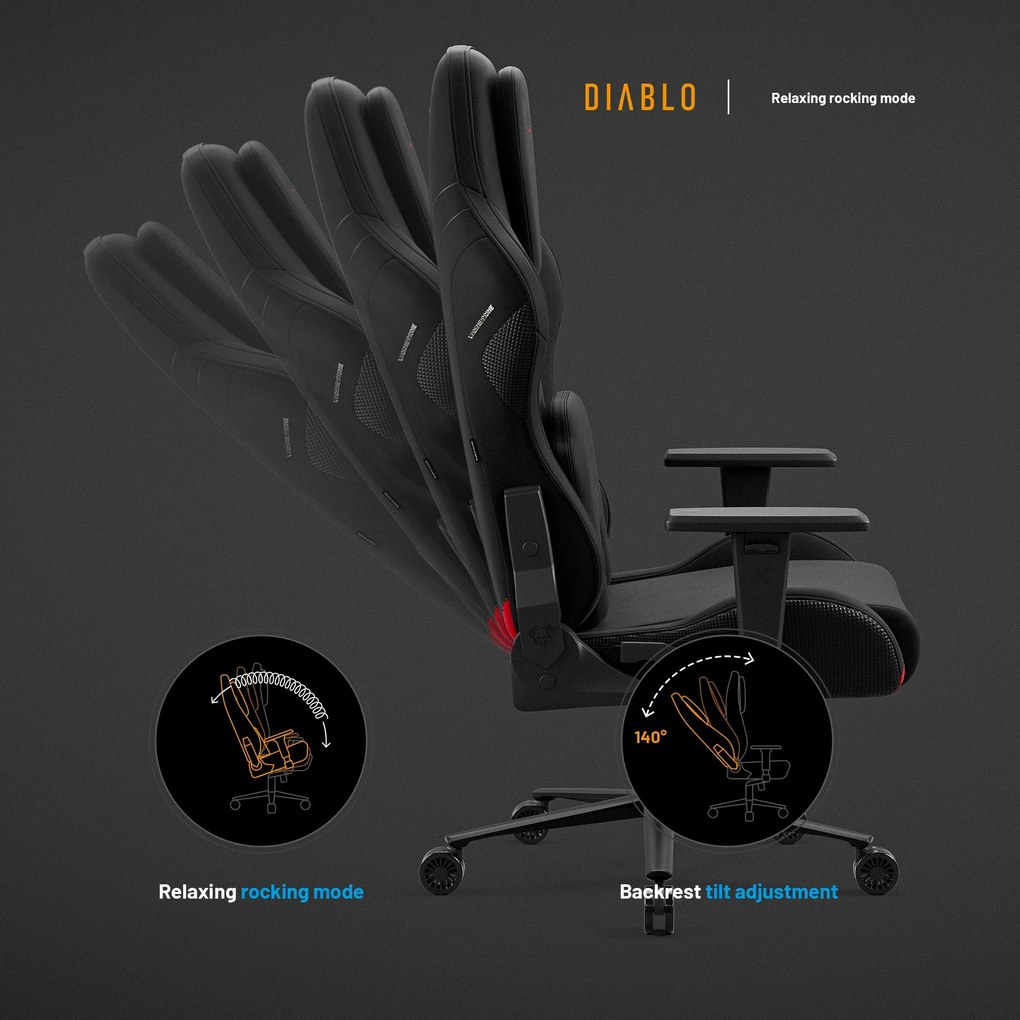 Herné kreslo, štandardná veľkosť, čierne: Diablo X-One Prime Burned Black