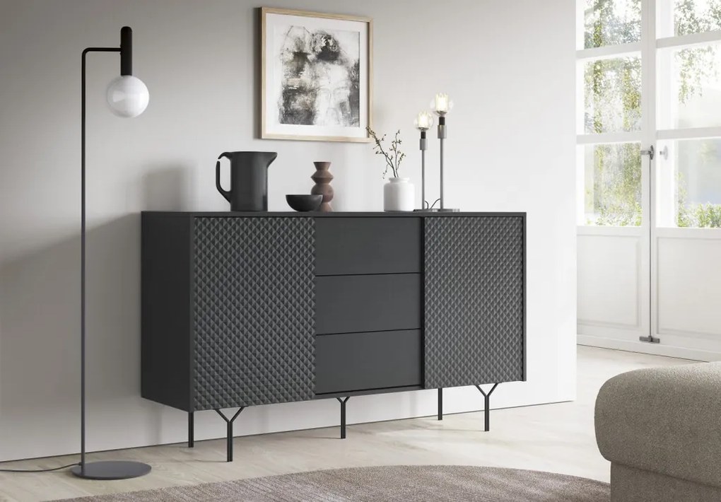 Komoda so zásuvkami Raven, čierna