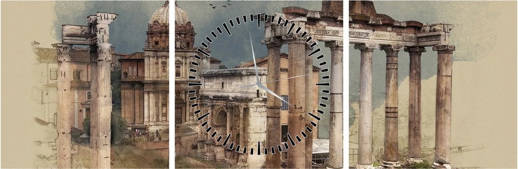 Obraz - Forum Romanum, Rím, Taliansko (s hodinami) (90x30 cm)
