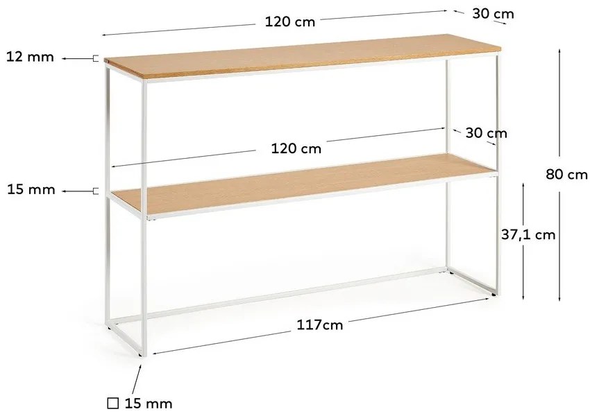 Biely/v prírodnej farbe konzolový stolík v dekore duba 30x120 cm Yoana – Kave Home