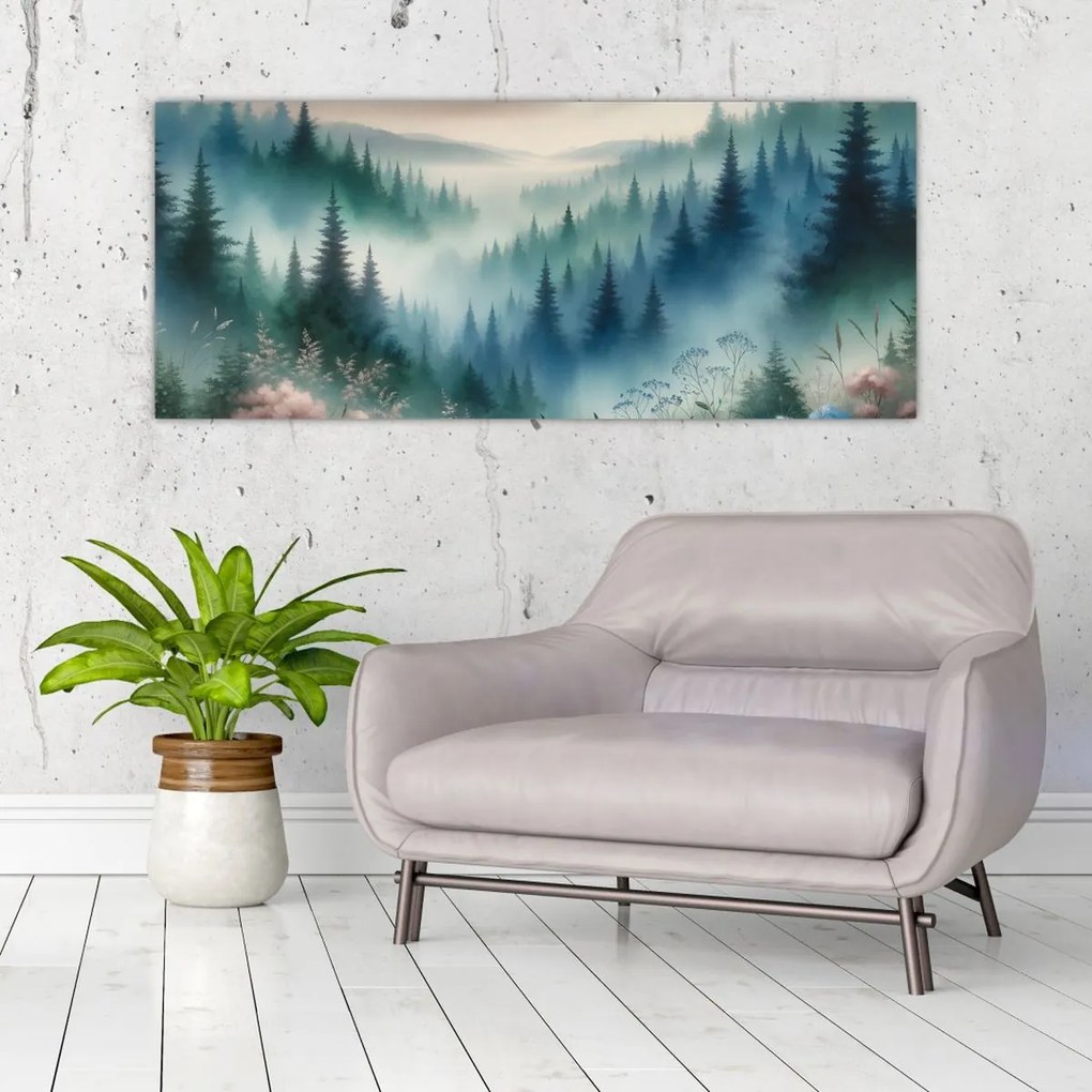 Obraz - Lesná krajina s hmlou (120x50 cm)