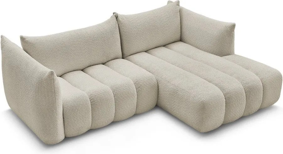 Béžová rohová pohovka z textílie buklé (pravý roh/s leňoškou) Azra – Bobochic Paris