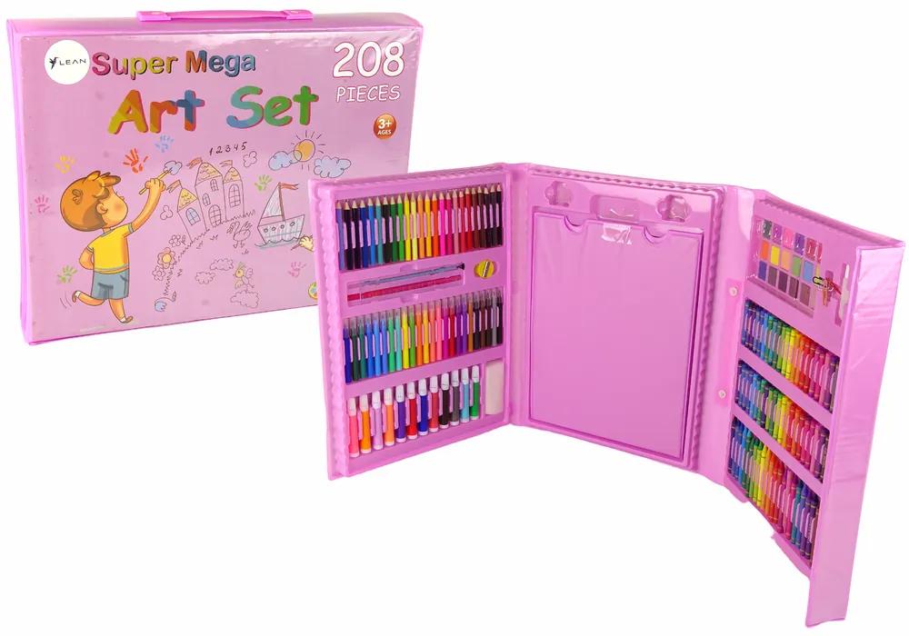 Lean Toys Umelecká súprava - Ružový kufrík 208 prvkov