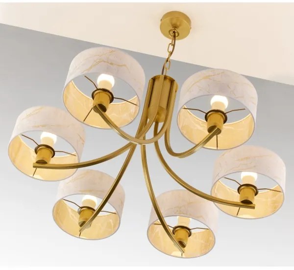 Jupiter 2098 - Luster na reťazi ARTHUR 6xE27/15W/230V biela/zlatá/mramorový dekor