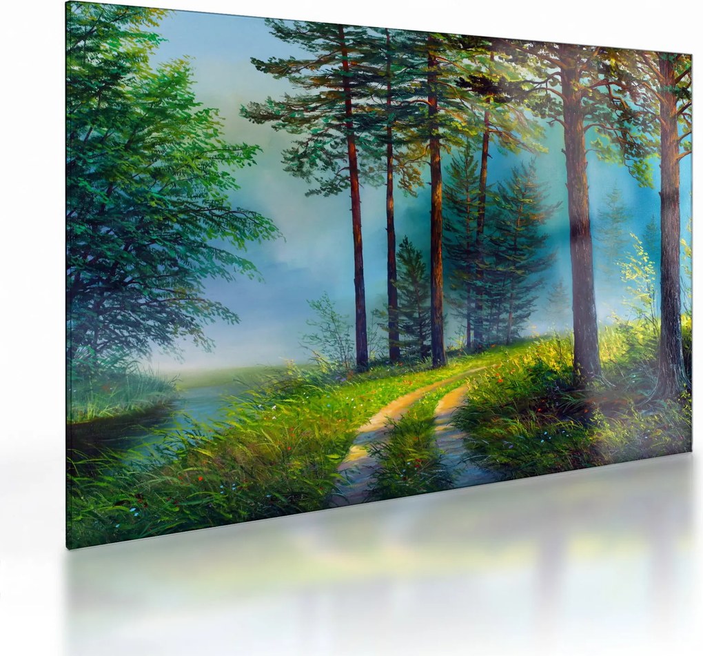 Sklenený obraz - Olejomaľba krajiny (70x50 cm)