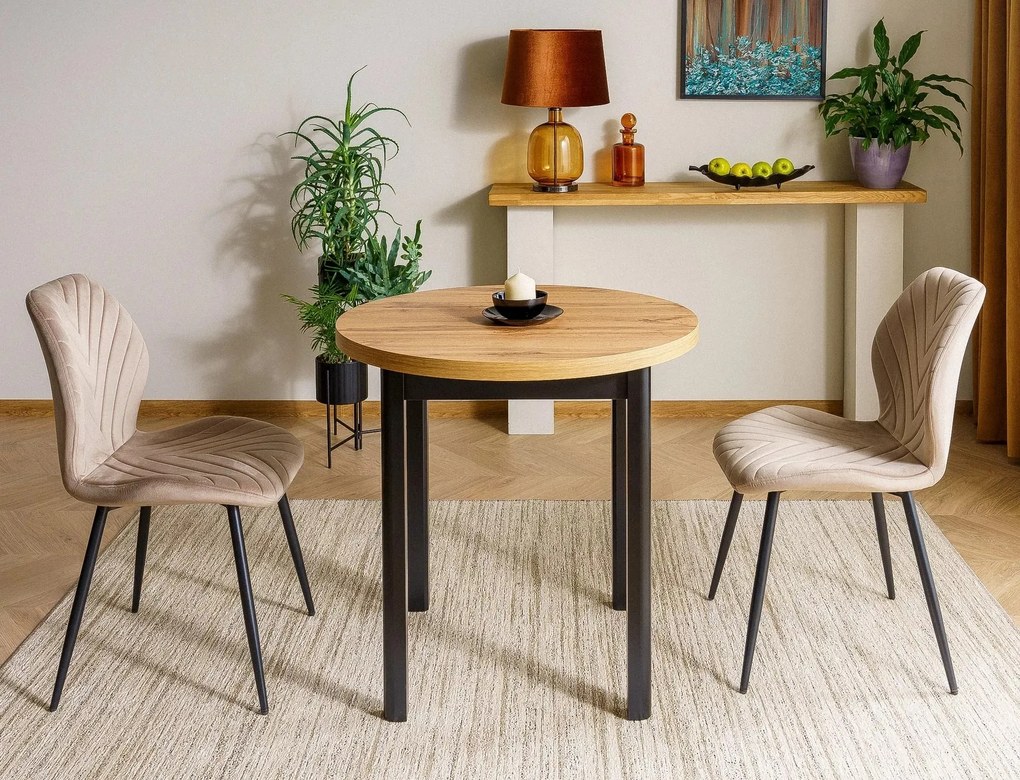 Kulatý jídelní stůl Adam 80 cm dub artisan/černý