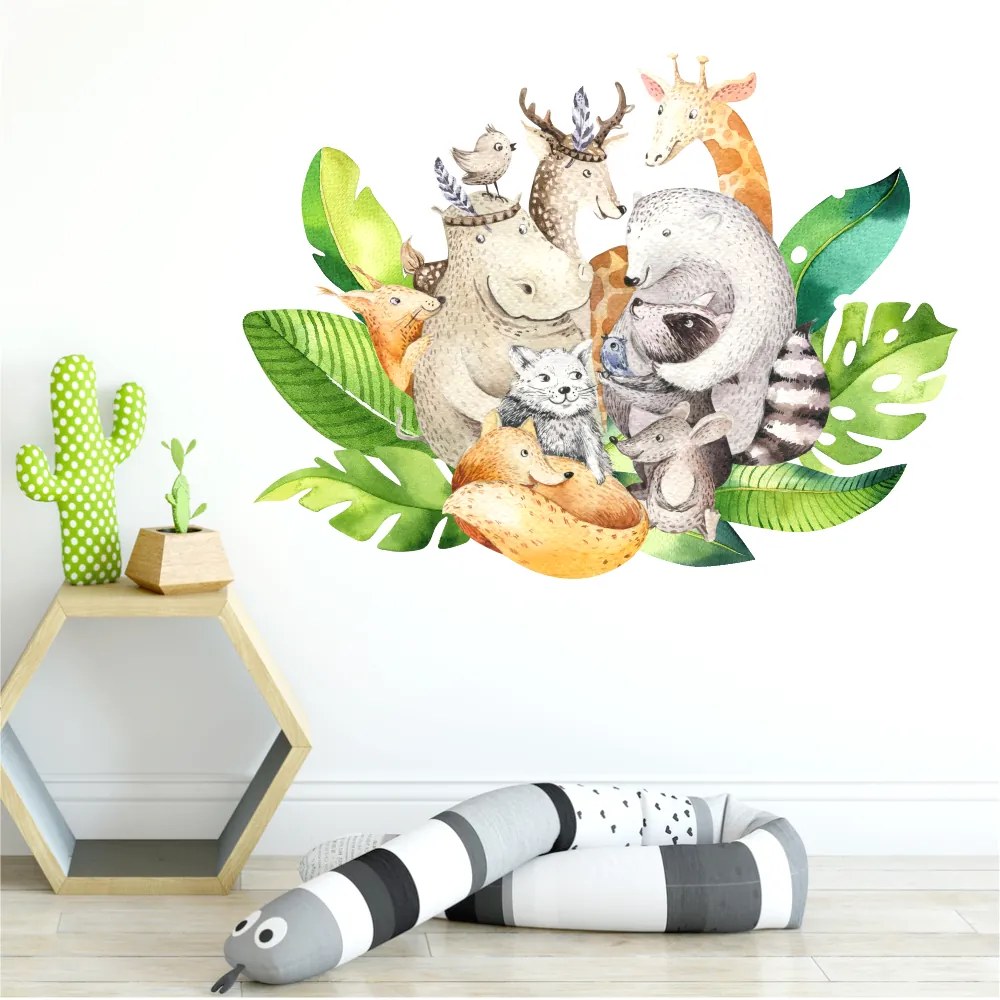 Gario Detská nálepka na stenu Forest team - hrajúce sa zvieratká Rozmery: 100 x 73 cm