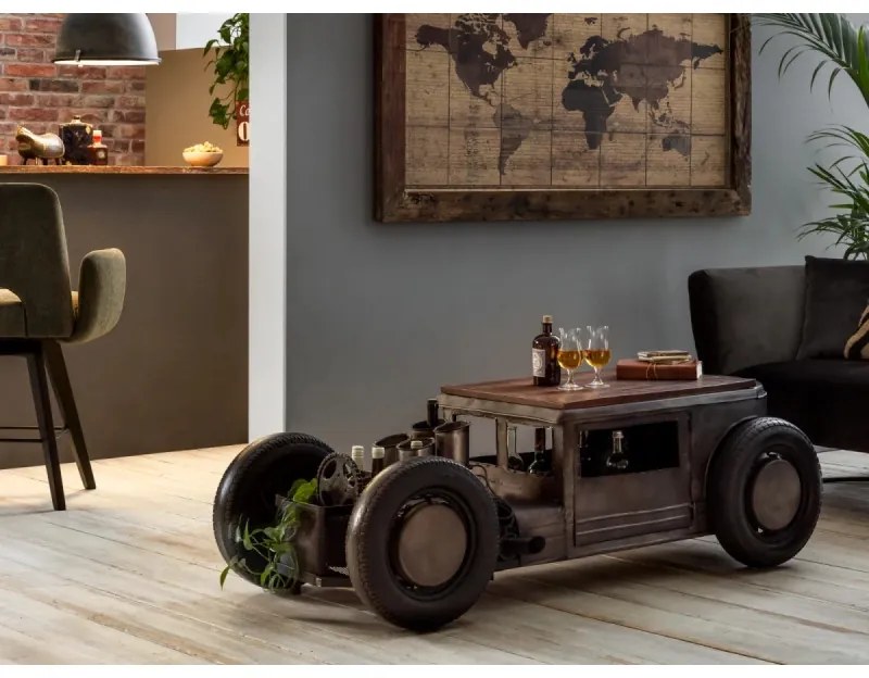 furniture-nabytek.cz - Masívny konferenčný stolík Car z mangového dreva a kovu, lakovaný, čierny – 160×65×50 cm