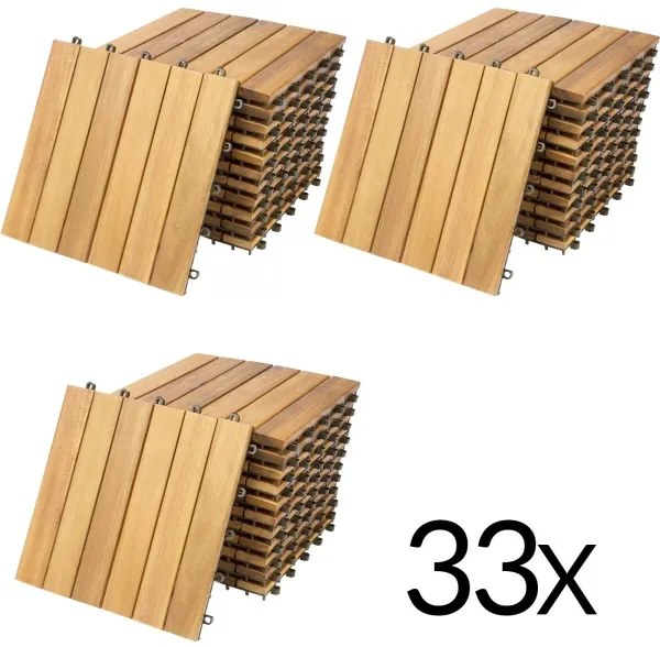 Drevené akáciové dlaždice s rozmermi 30x30cm sada 33 kusov