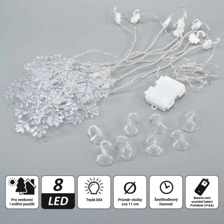 Nexos 86334 Svetelný záves vločky, 8 LED, teplo-biela
