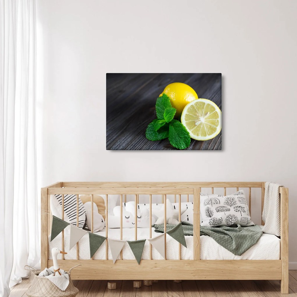 Obraz citrónov a mäty na stole (90x60 cm)