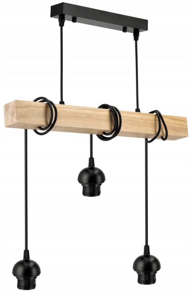 BERGE LED závesné stropné svietidlo, drevený trám, 3xE27, loft, dymovo šedá