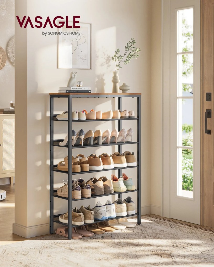 SONGMICS 6-úrovňový regál na topánky LBS044KD01 – praktický botník do predsiene
