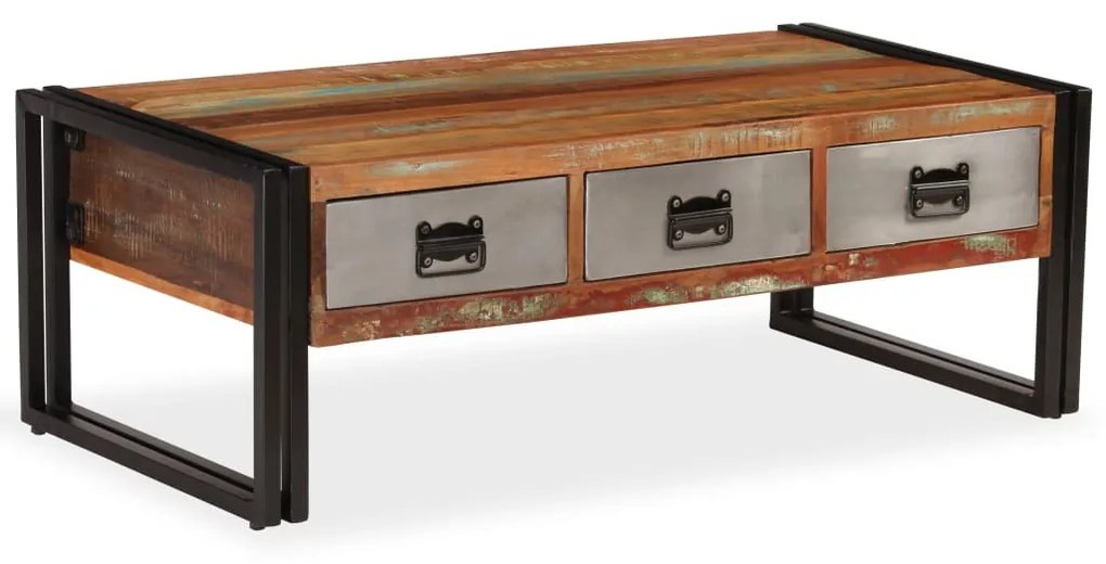 vidaXL Konferenčný stolík s 3 zásuvkami, masívne recyklované drevo 100x50x35 cm