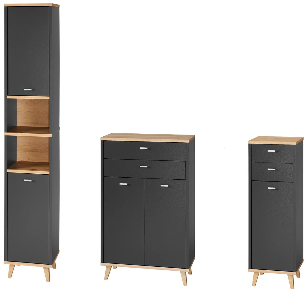 Livarno®  Vysoká skrinka do kúpeľne Corfu + Kúpeľňová skrinka Corfu, 60 x 96 x 28 cm + Kúpeľňová skrinka Corfu, 32 x 96 x 28 cm  (800010782)