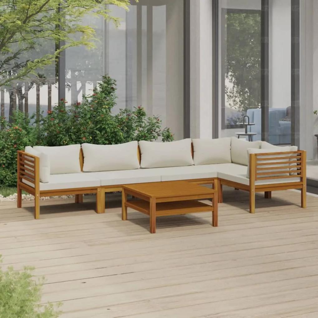 vidaXL 6-dielny záhradný sedací set a krémové podložky akáciový masív