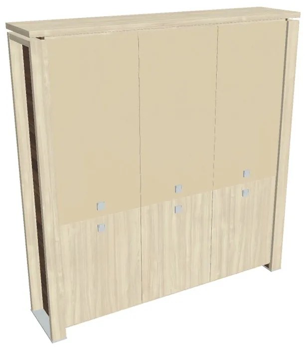 Vysoká skriňa Verno+ 200 x 46 x 210 cm, kombinované dvere, agát / vanilka