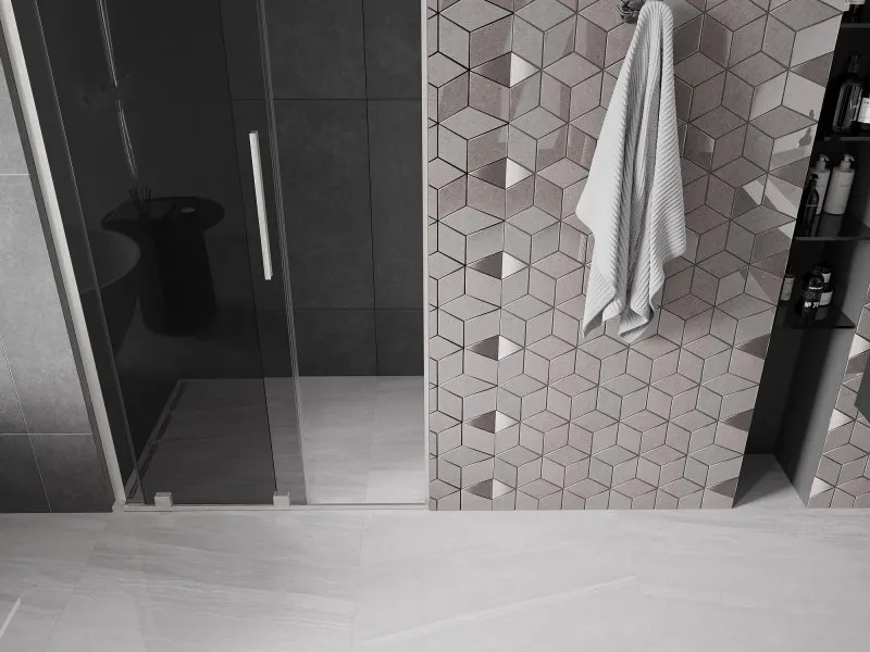 Mexen Velar L, posuvné sprchové dvere do otvoru 120 cm, 8mm šedé sklo, brúsená oceľ, 871-120-003-41-97