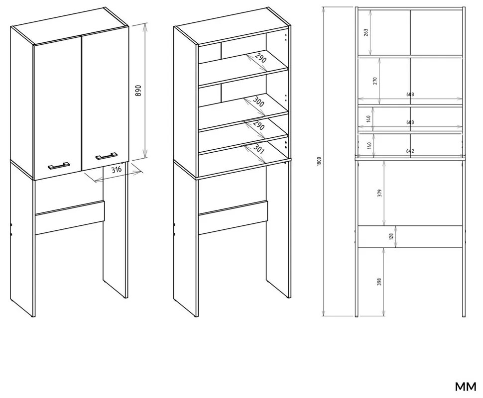 Kúpeľňová skrinka nad práčku POLA DD biela/antracitová