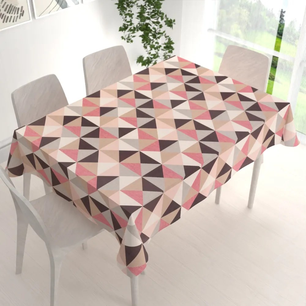 Biante Zamatový obdĺžnikový obrus Tamara TMR-048 Ružovo-hnedo-sivé trojuholníky 60x100 cm