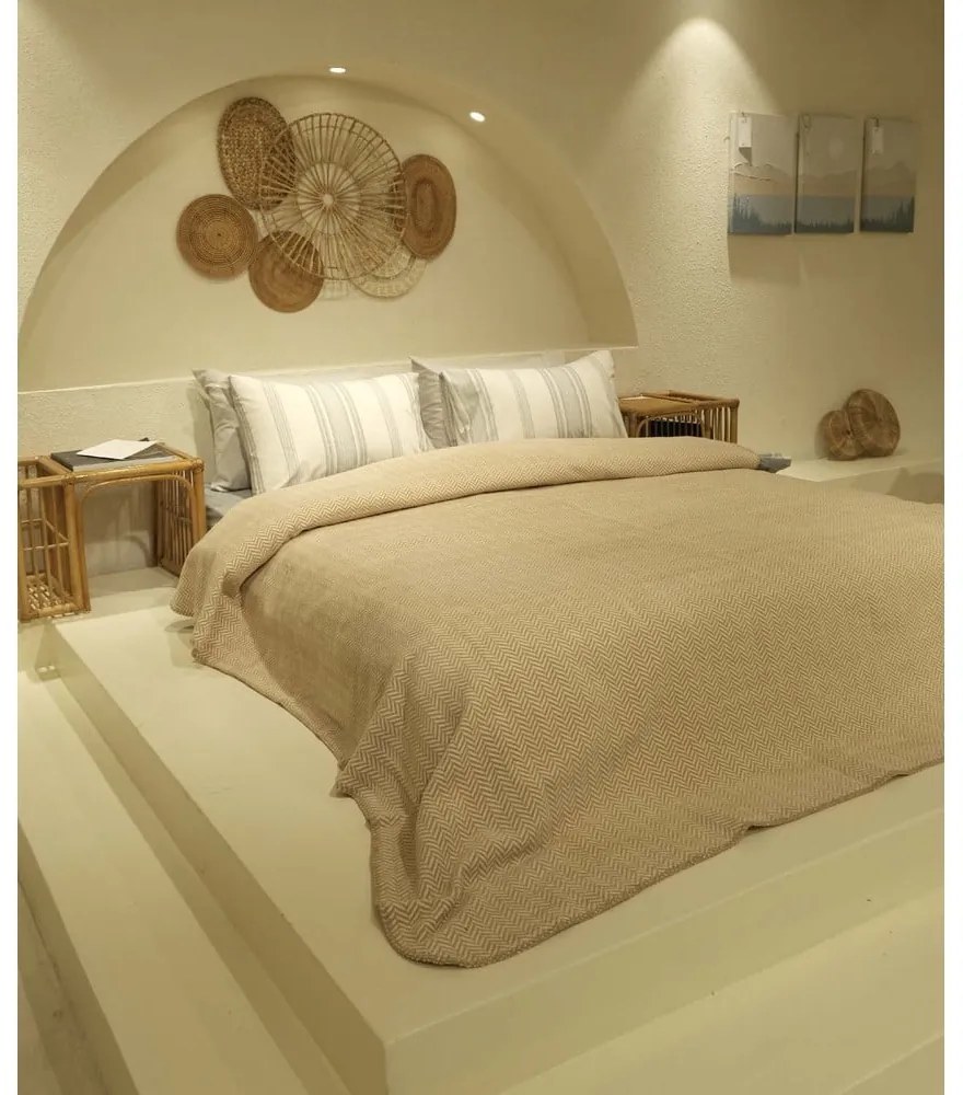 Béžovo-krémovobiela prikrývka na dvojlôžko 200x220 cm Twin - Oyo Concept
