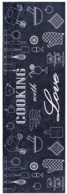 Protišmykový koberec / behúň 38340 KITCHEN čierny / biely