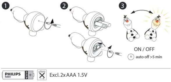 Philips 71768/08/16 -LED Otroška svetilka DISNEY FROZEN OLAF LED/0,3W/2xAAA snežak