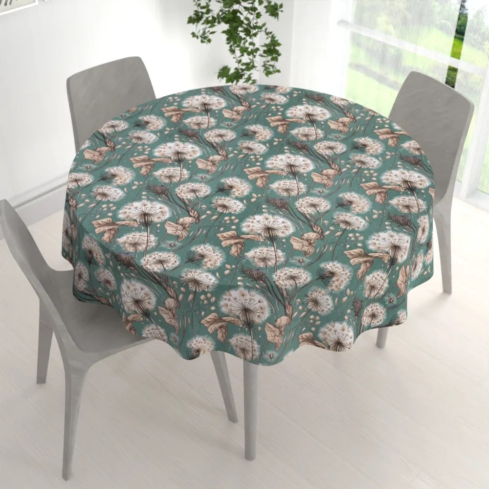 Biante Bavlnený okrúhly obrus Sandra SA-716 Jesenné púpavy na zelenom Ø 140 cm