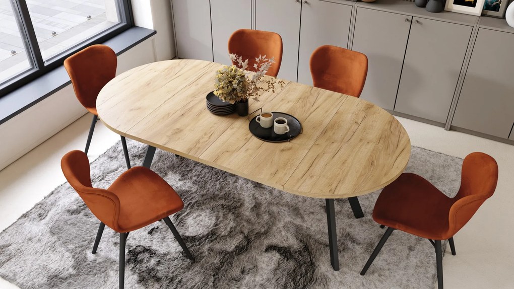 ALMO 100 Dub Craft Gold/čierne nohy - OKRÚHLY LOFTOVÝ/INDUSTRIÁLNY ROZKLADACÍ STÔL DO OBÝVAČKY/JEDÁLNE