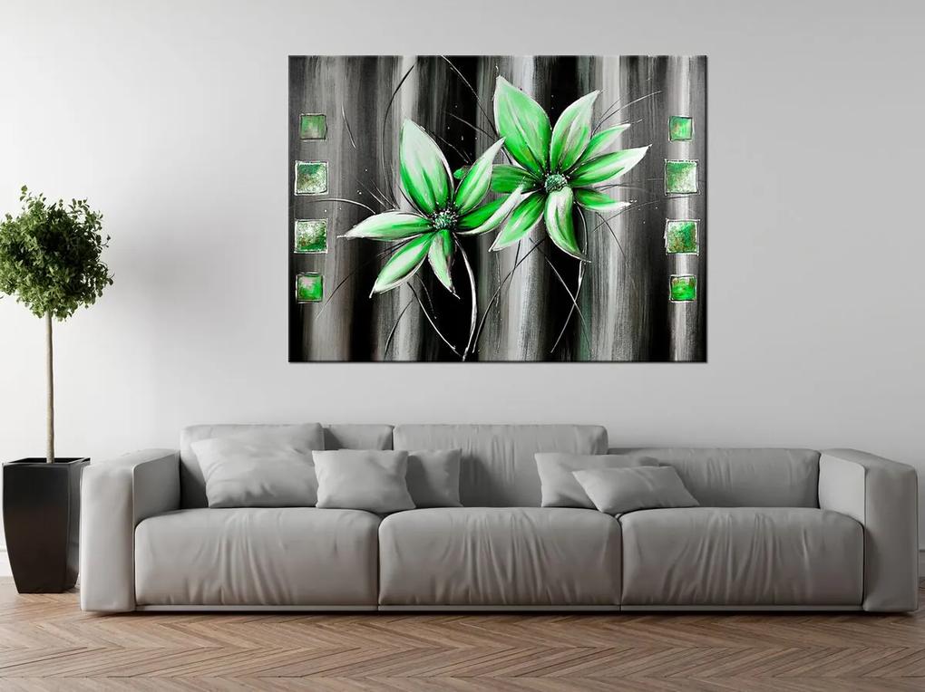 Gario Ručne maľovaný obraz Krásne zelené kvety Rozmery: 100 x 70 cm
