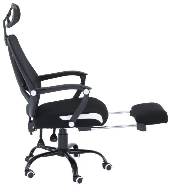 Kancelárska stolička SIDRO s podnožkou — čierna sieť/čierna látka