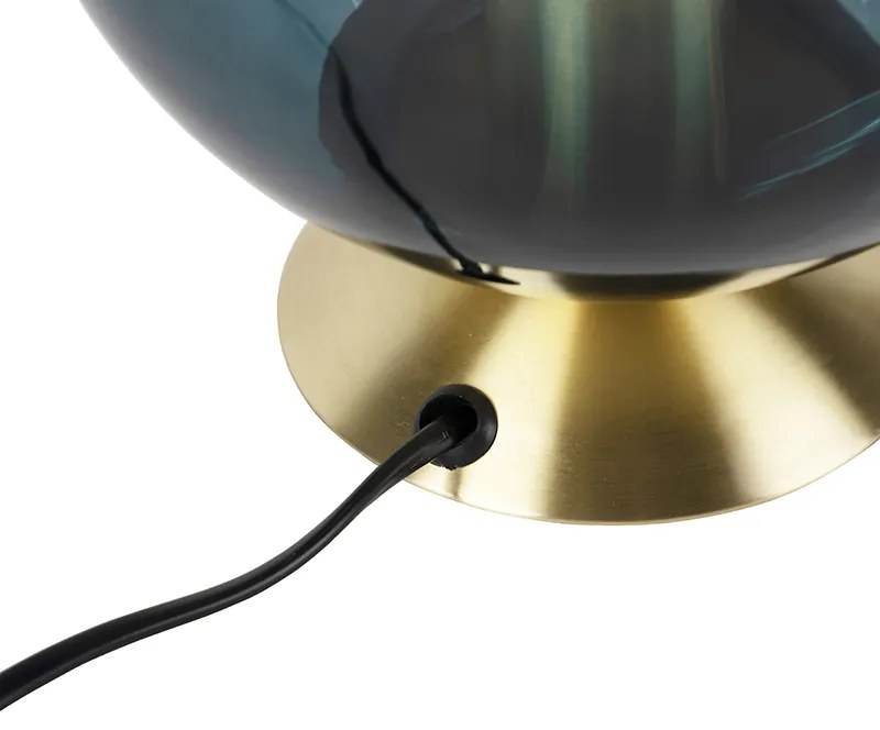 Stolná lampa v štýle Art Deco mosadz s oceánskym modrým sklom - Pallon