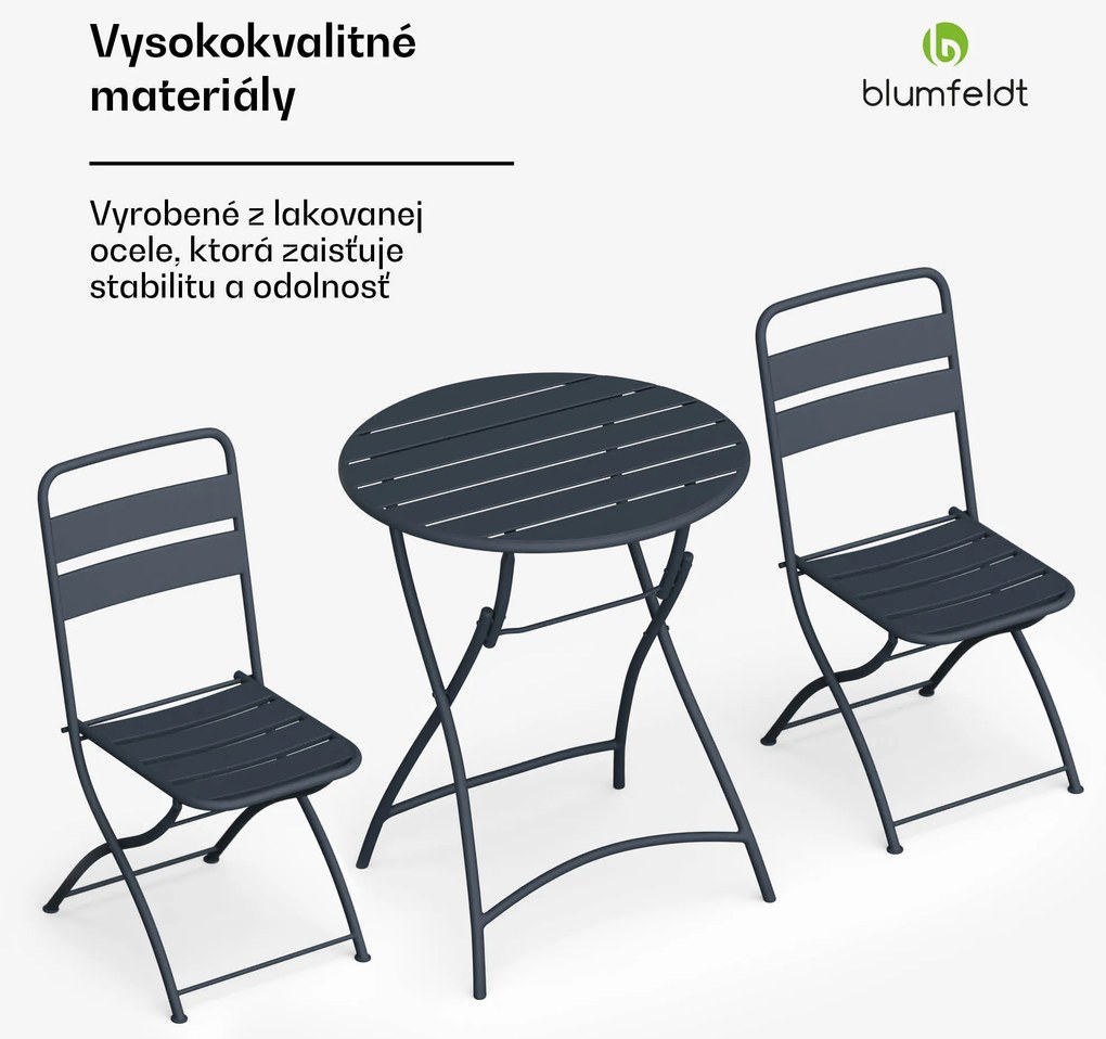 Blumfeldt RetroChic záhradný set, 1 stôl + 2 stoličky, 60 cm, skladacie, potiahnutý, odolný voči poveternostným vplyvom
