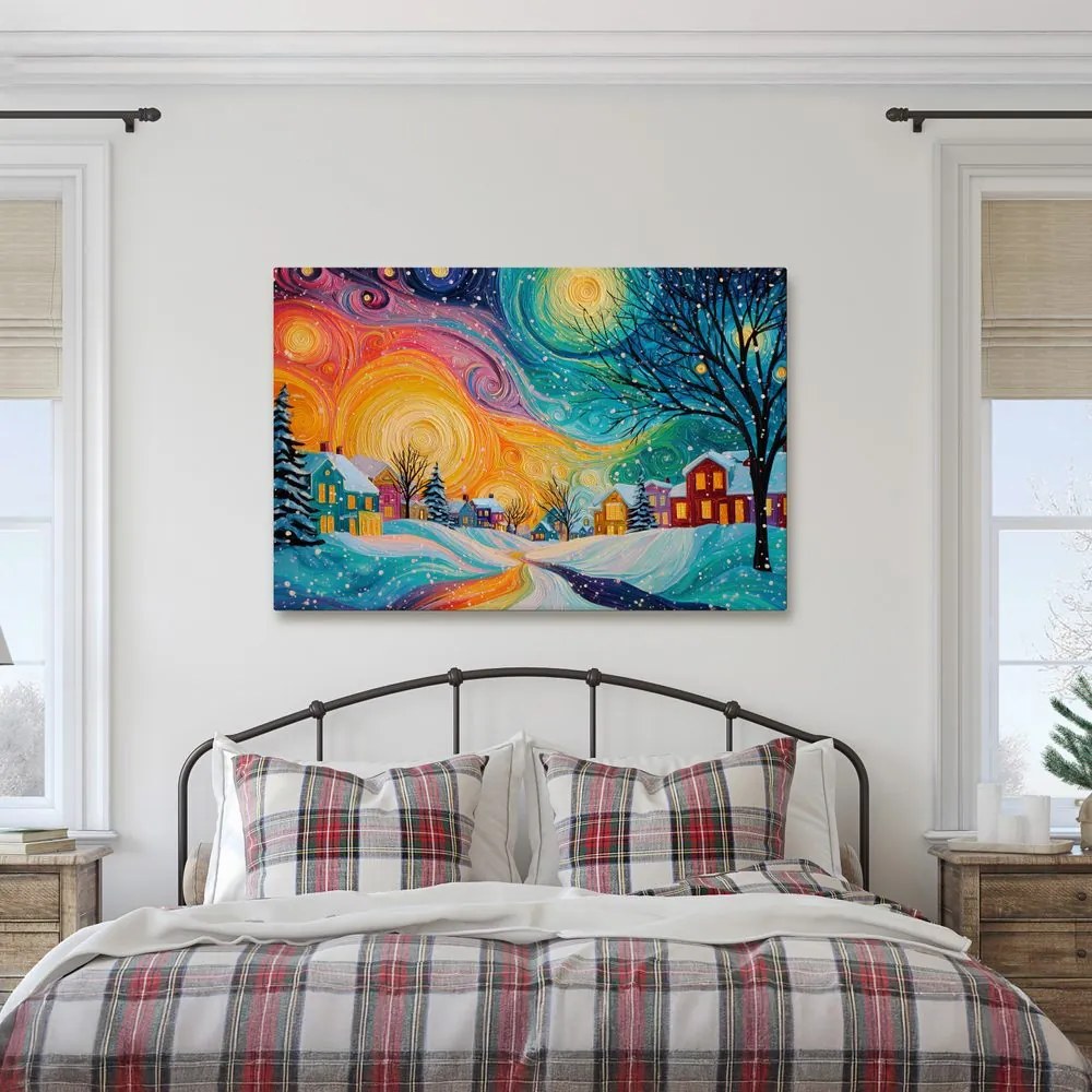 Vianočný obraz zimná rozprávka zasneženej dediny