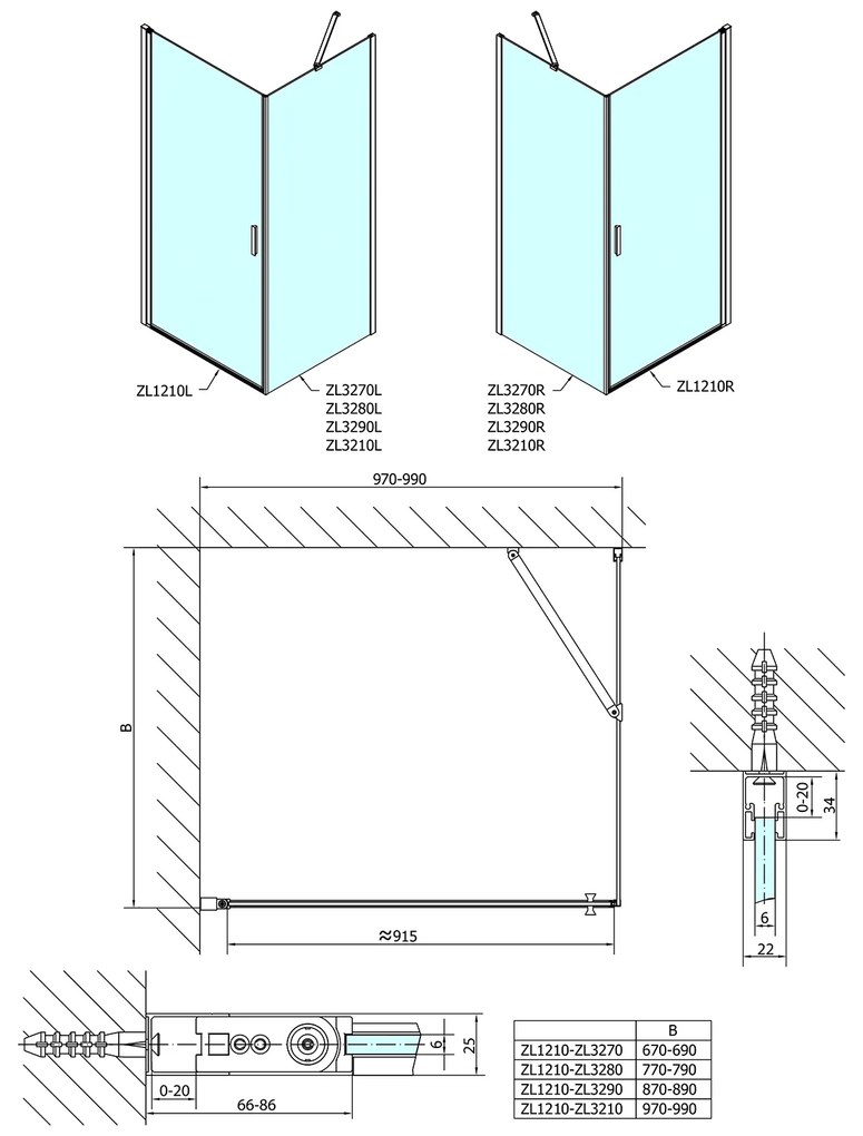Polysan Polysan, Zoom Line obdĺžniková sprchová zástena 1000x800mm, L/P varianta, ZL1210ZL3280