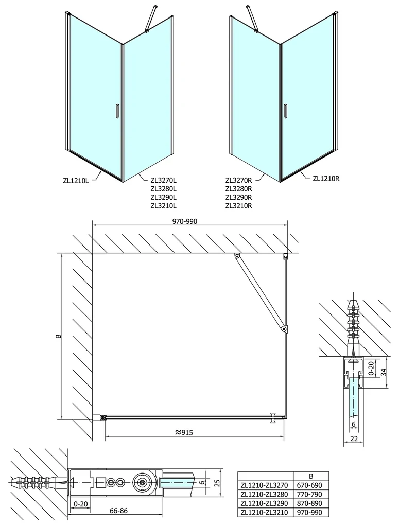 Polysan Polysan, Zoom Line obdĺžniková sprchová zástena 1000x800mm, L/P varianta, ZL1210ZL3280