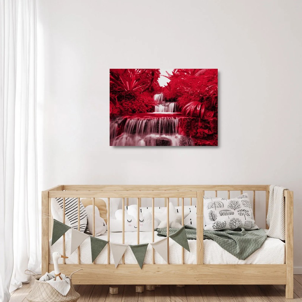 Sklenený obraz - Indonézske vodopády v červenej (70x50 cm)