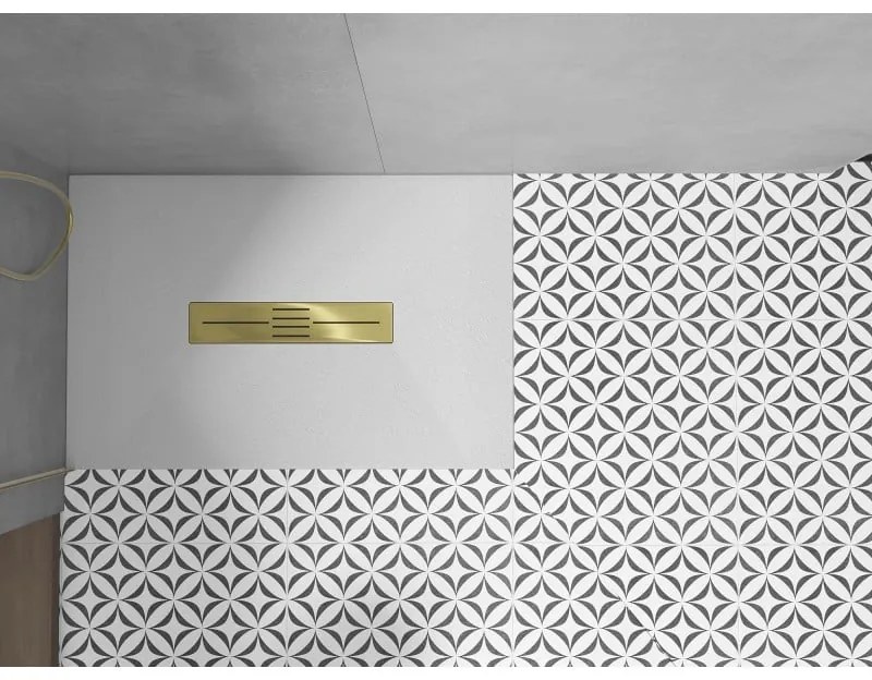 Mexen Toro, SMC obdĺžniková sprchová vanička 110 x 70 cm, biela, zlatá krytka, 43107011-G