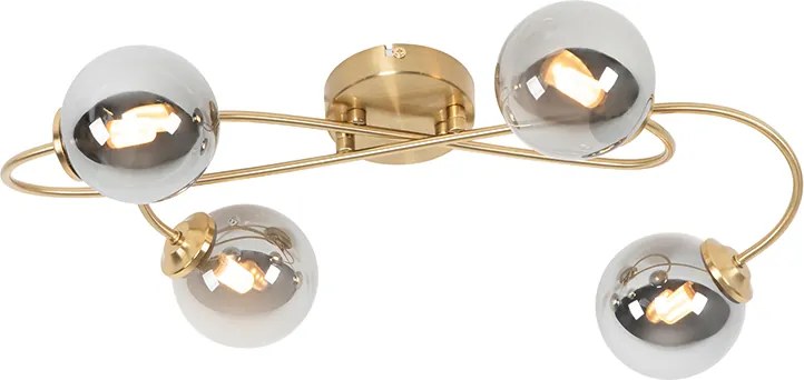 Moderné stropné svietidlo zlaté 4-žiarovkové s dymovým sklom - Atény