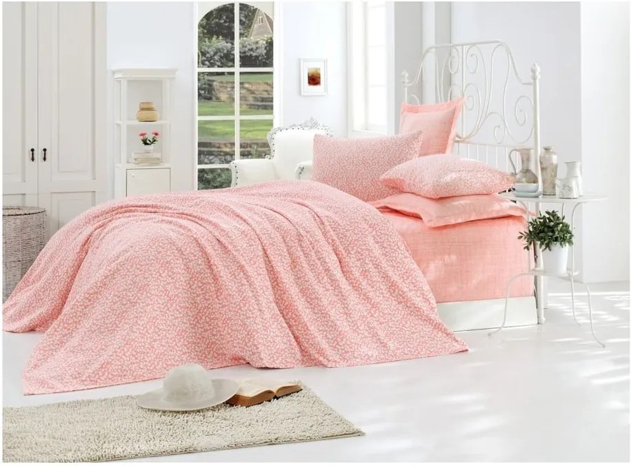 Ružová prikrývka cez posteľ z čistej bavlny Lolita, 200 × 235 cm