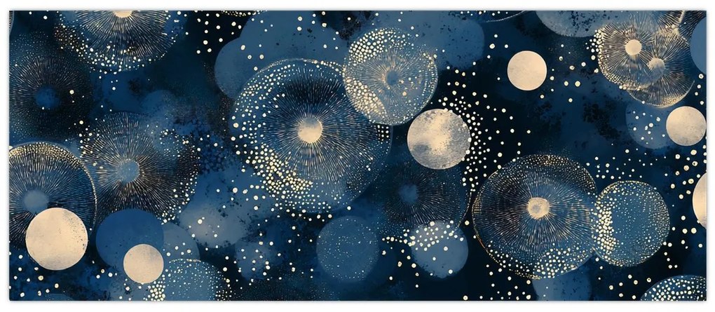 Obraz - Modro-zlaté krúžky (120x50 cm)