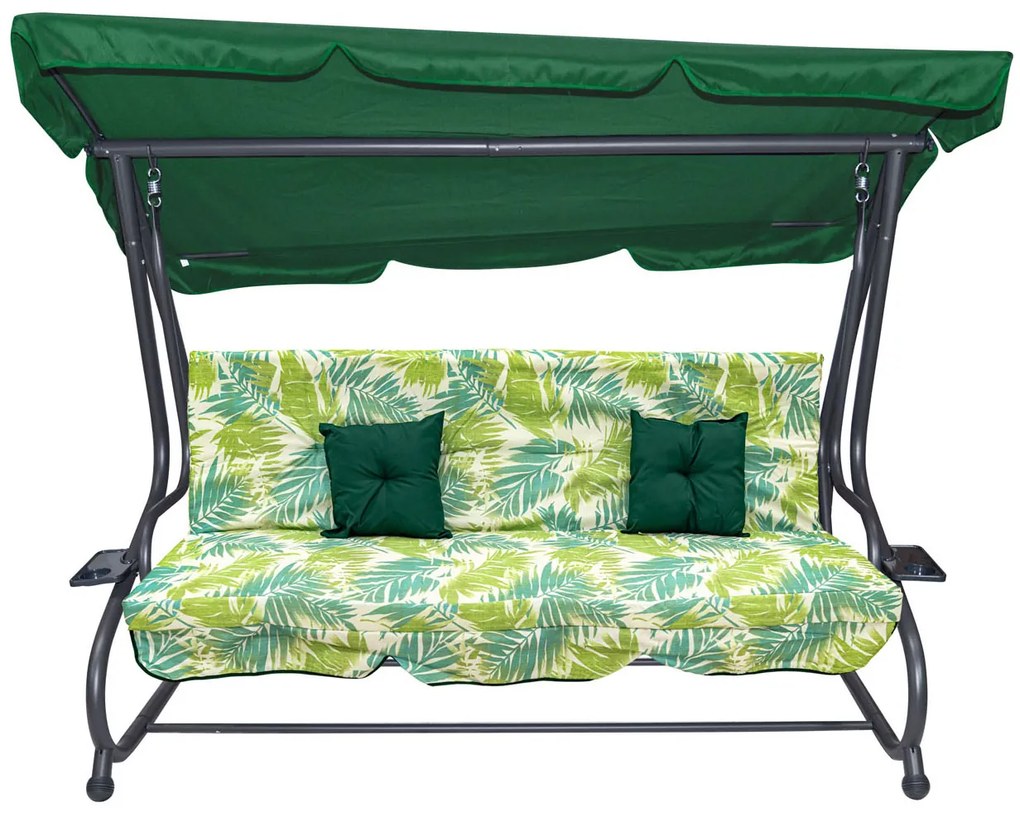 Záhradná hojdačka so strieškou, skladacia 2x1 so vzorom palmových listov